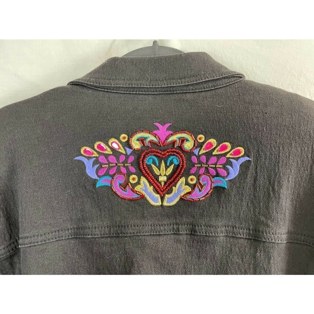 Vtg 80's Stefano International Denim Jacket Blingy  Rockabilly Embroidery 14/16 - Picture 3 of 6